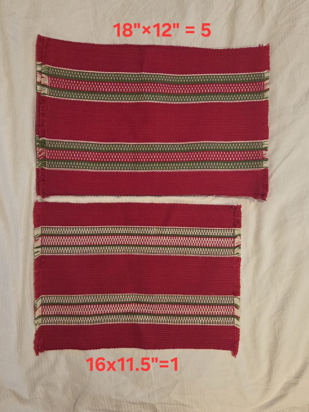Woven Christmas Striped Fabric Placemats Set of 6 Red Green White Rectangular